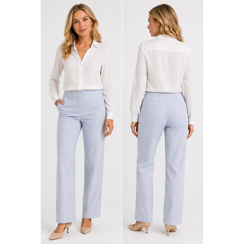 Brooks Brothers Pants Womens 2 Blue White Seersucker Striped Cotton Straight Leg
